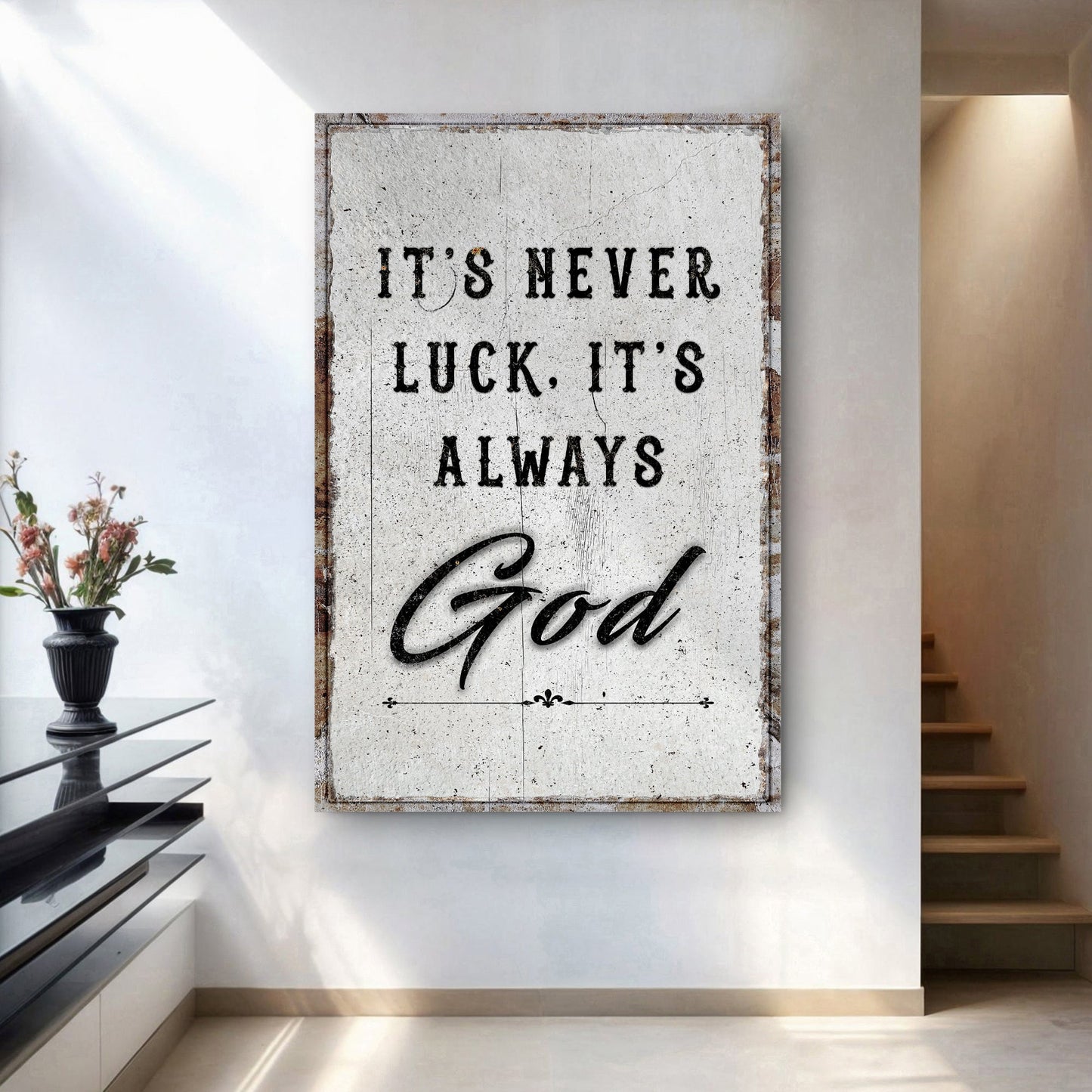 It's Never Luck It's Always God Canvas - Christian Faith Wall Art Sign Decor
