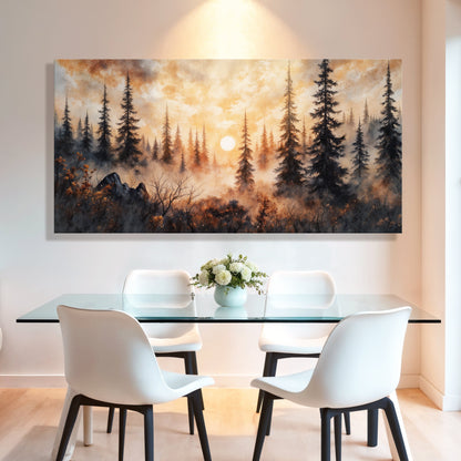 Rustic Forest Sunset Wall Art | Cozy Nature Home Decor
