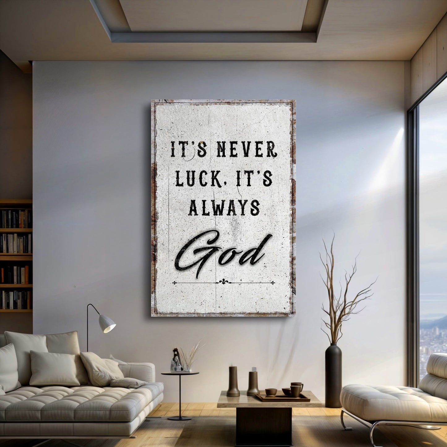 It's Never Luck It's Always God Canvas - Christian Faith Wall Art Sign Decor