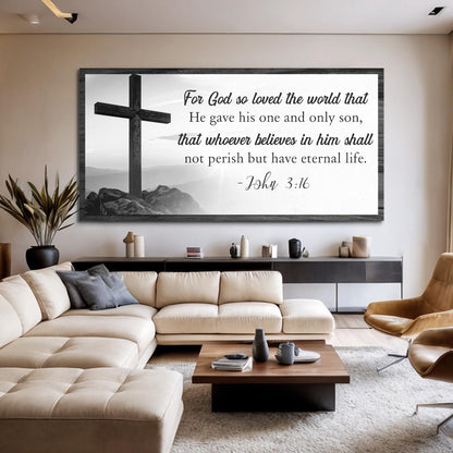 John 3:16 For God So Loved The World Canvas - Christian Faith Wall Art Sign