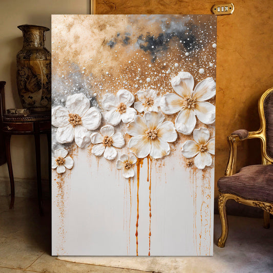 Gold Floral Wall Art | Luxury Botanical Canvas Print