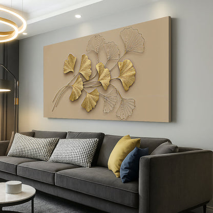 Golden Botanical Wall Art | Luxury Floral Canvas Print