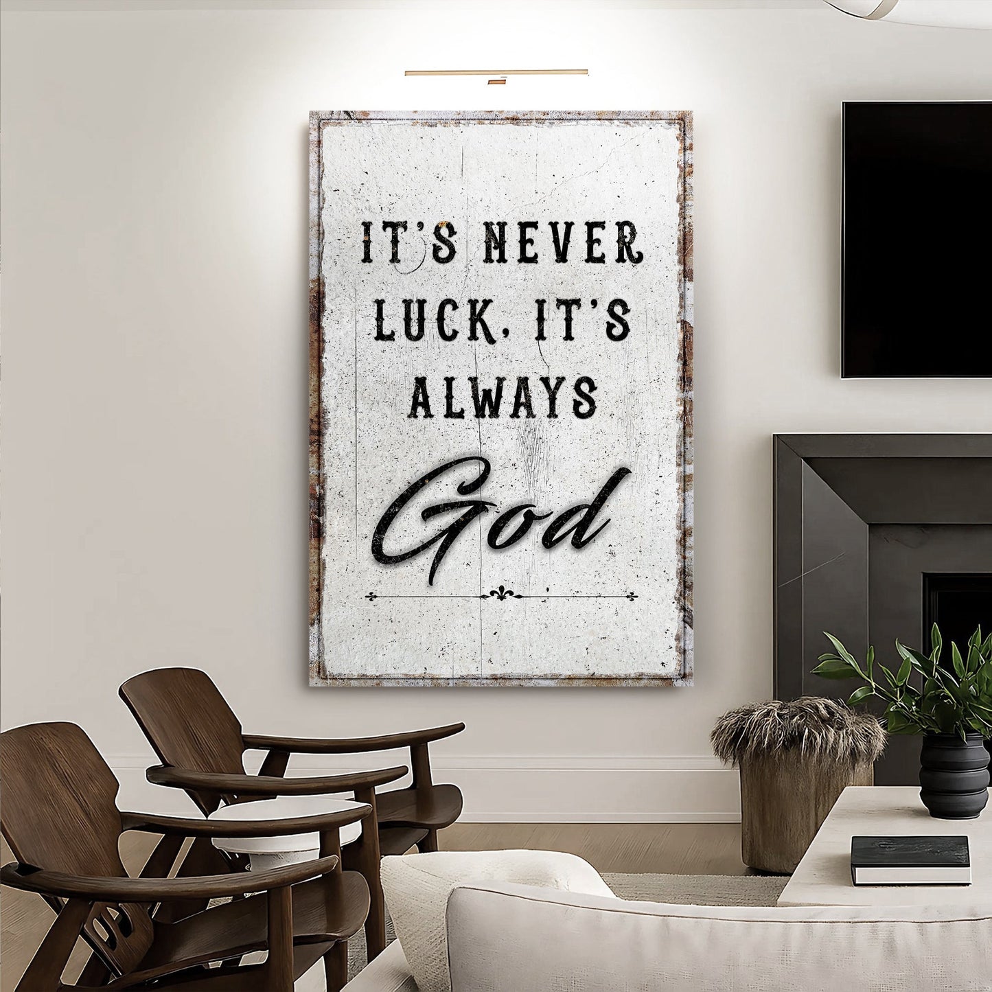 It's Never Luck It's Always God Canvas - Christian Faith Wall Art Sign Decor