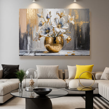Magnolia Bloom in Gold Abstract Wall Art | Floral Canvas Print