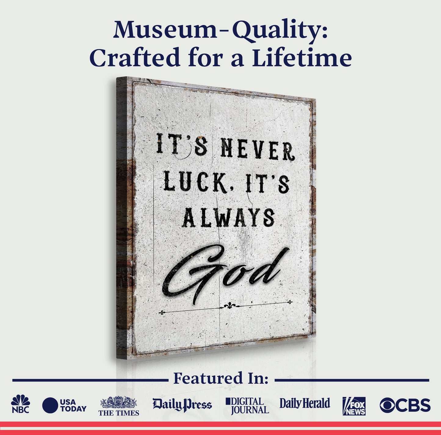 It's Never Luck It's Always God Canvas - Christian Faith Wall Art Sign Decor