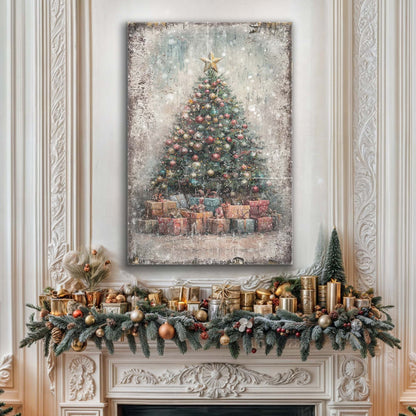 Vintage Christmas Tree Print | Retro Holiday Wall Art with Gifts