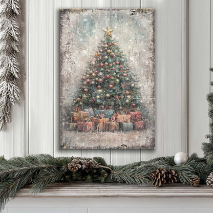 Vintage Christmas Tree Print | Retro Holiday Wall Art with Gifts
