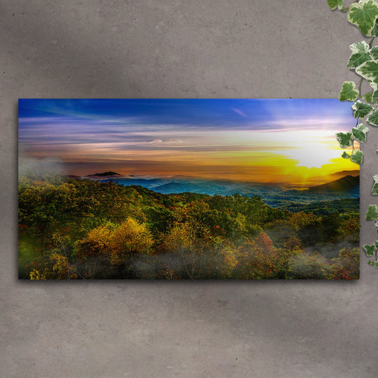 Foggy Mountain At Sunrise Canvas Wall Art | Cozy Nature Home Decor