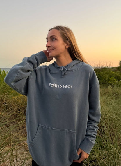 Faith Over Fear Unisex Pigment-Dyed Hoodie - Christian Sweatshirt Gift