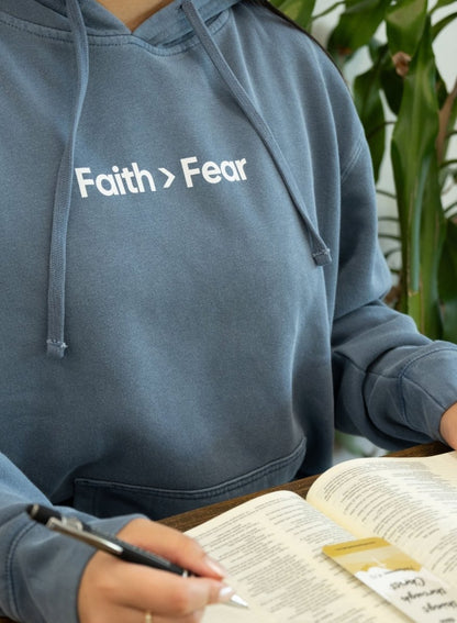 Faith Over Fear Unisex Pigment-Dyed Hoodie - Christian Sweatshirt Gift