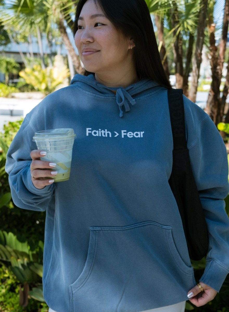 Faith Over Fear Unisex Pigment-Dyed Hoodie - Christian Sweatshirt Gift