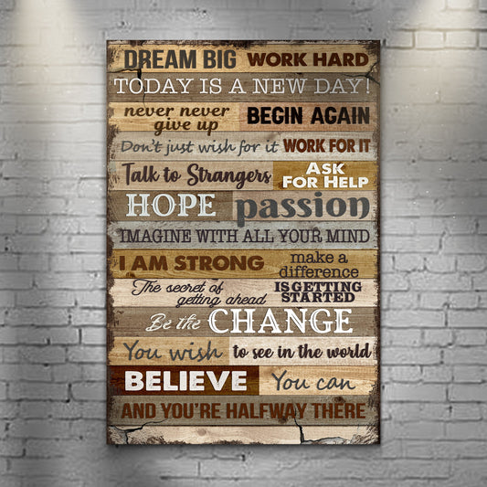 Dream Big Work Hard Motivational Sign | Ambition Wall Art